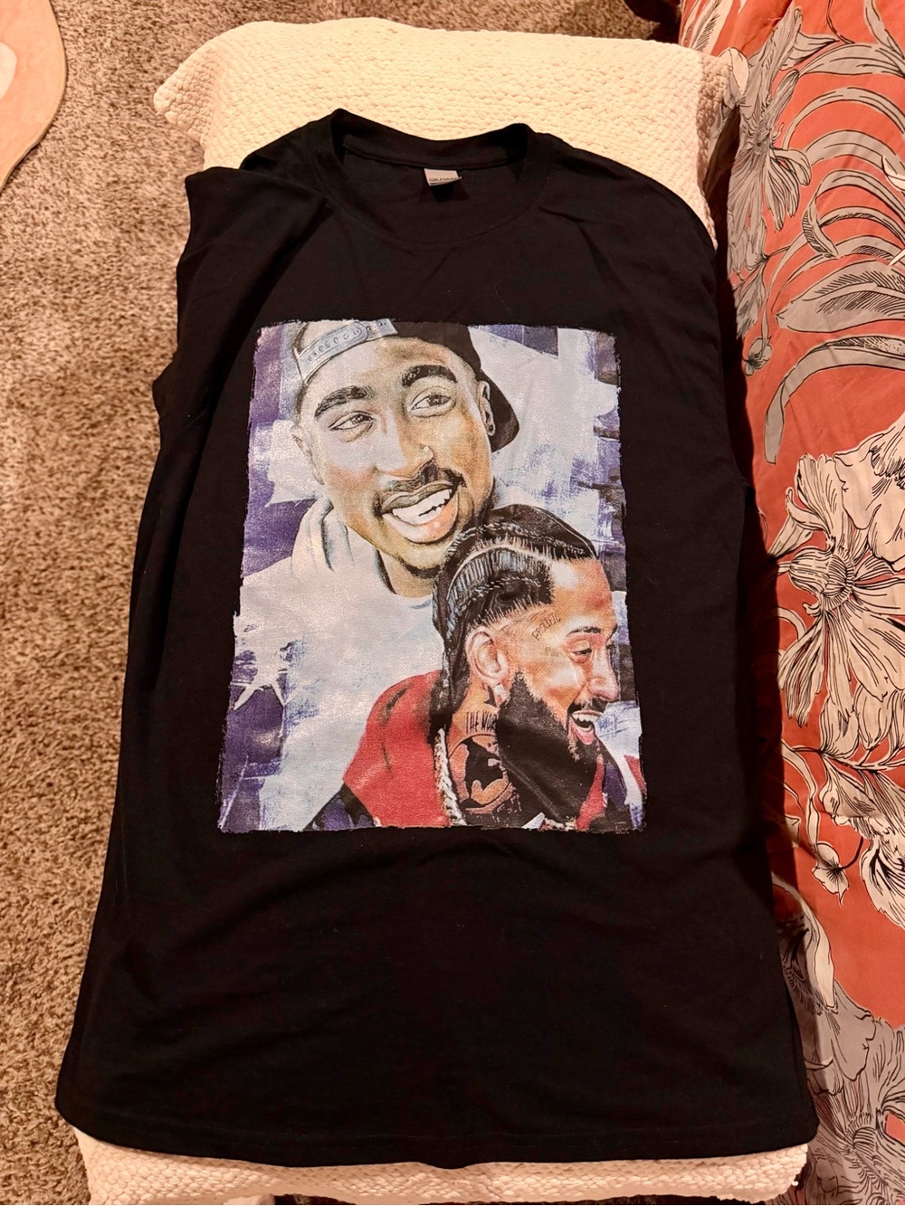 Gildan Black Short Sleeve Tee with Colorful Dual Portrait Graphic
